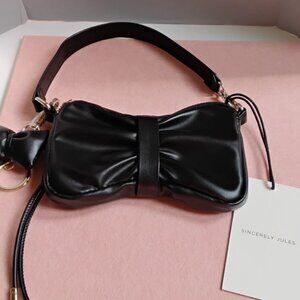 Sincerely Jules Black Bow Style Small Handbag with Key Chain Accessory